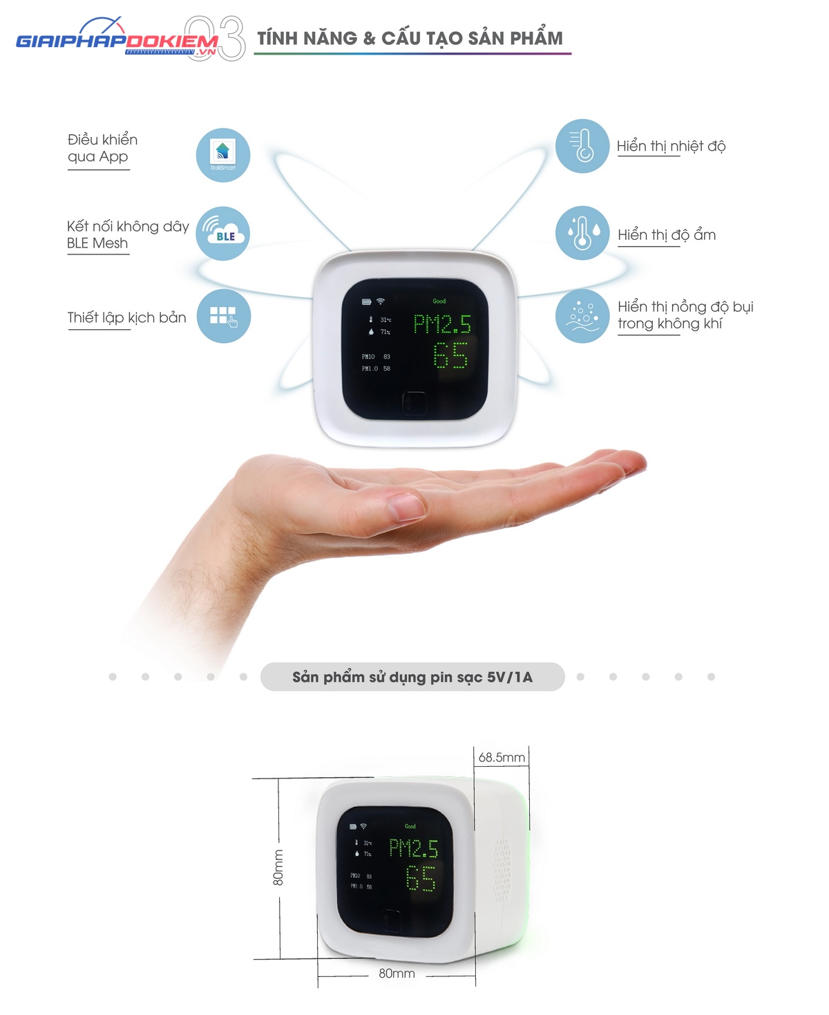 Cảm biến bụi mịn Rạng Đông CB05.PM2.5.BLE Cảm biến bụi mịn Rạng Đông CB05.PM2.5.BLE
