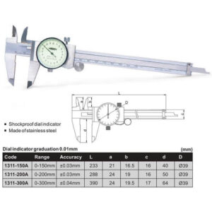 Thước cặp đồng hồ INSIZE 1311-200A (0-200mm / 0.01mm)