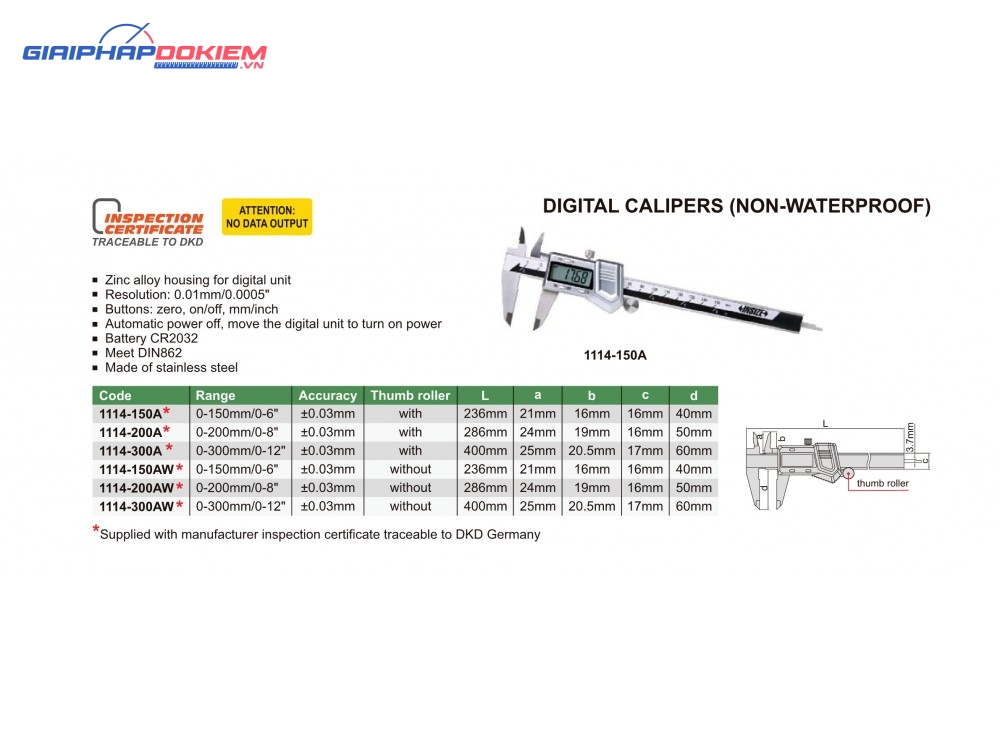 Thước cặp điện tử Insize 1114-150A (0-150mm/0-6"/0.01mm) 11 Thước kẹp điện tử Insize 1114-150A