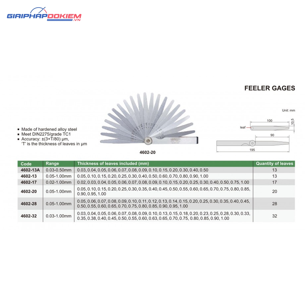 Căn Lá Insize 4602-13A (0.03-0.50mm) 4 Căn Lá Insize 4602-13A (0.03-0.50mm)