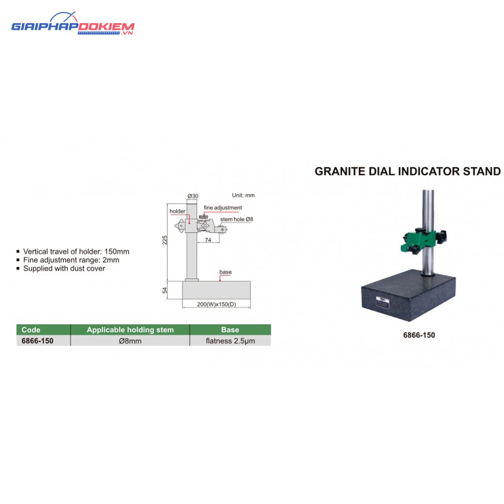 Đế granite gắn thiết bị so sánh mẫu INSIZE 6866-150 5 Đế granite gắn thiết bị so sánh mẫu INSIZE 6866-150