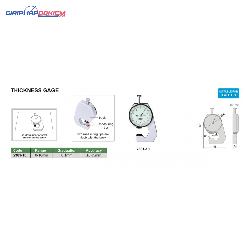 Đồng hồ đo độ dày INSIZE 2361-10 7 Đồng hồ đo độ dày INSIZE 2361-10