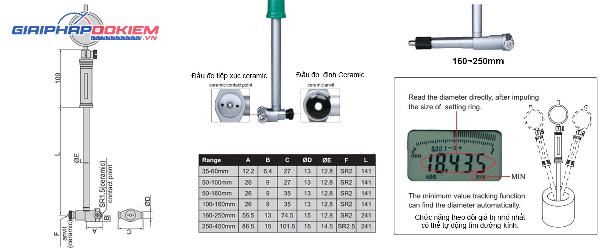 Đồng hồ đo lỗ Insize 2322-35A 18~35mm 0.01mm Đồng hồ đo lỗ Insize 2322-35A 18~35mm 0.01mm