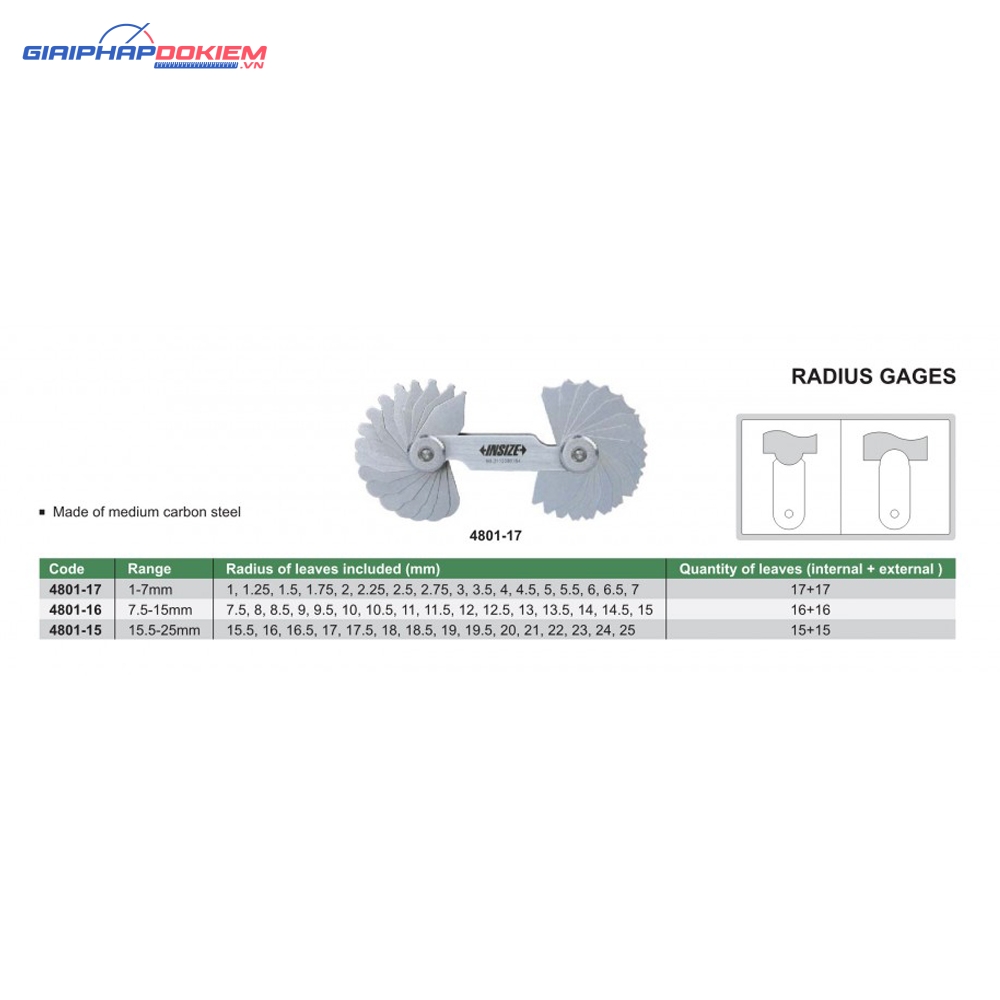 Dưỡng đo bán kính INSIZE 4801-15 3 Dưỡng đo bán kính INSIZE 4801-16