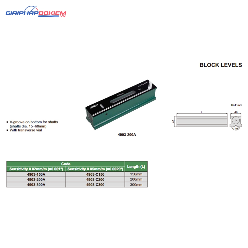 Nivo cân máy (rãnh hình chữ V) INSIZE 4903-300A 4 Nivo cân máy (rãnh hình chữ V) INSIZE 4903-300A