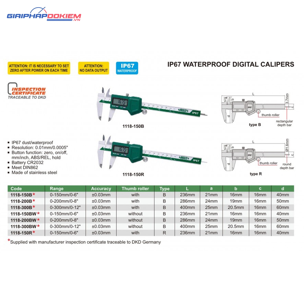 Thước cặp điện tử Insize chống nước 1118-150B 14 Thước kẹp điện tử Insize chống nước 1118-150B