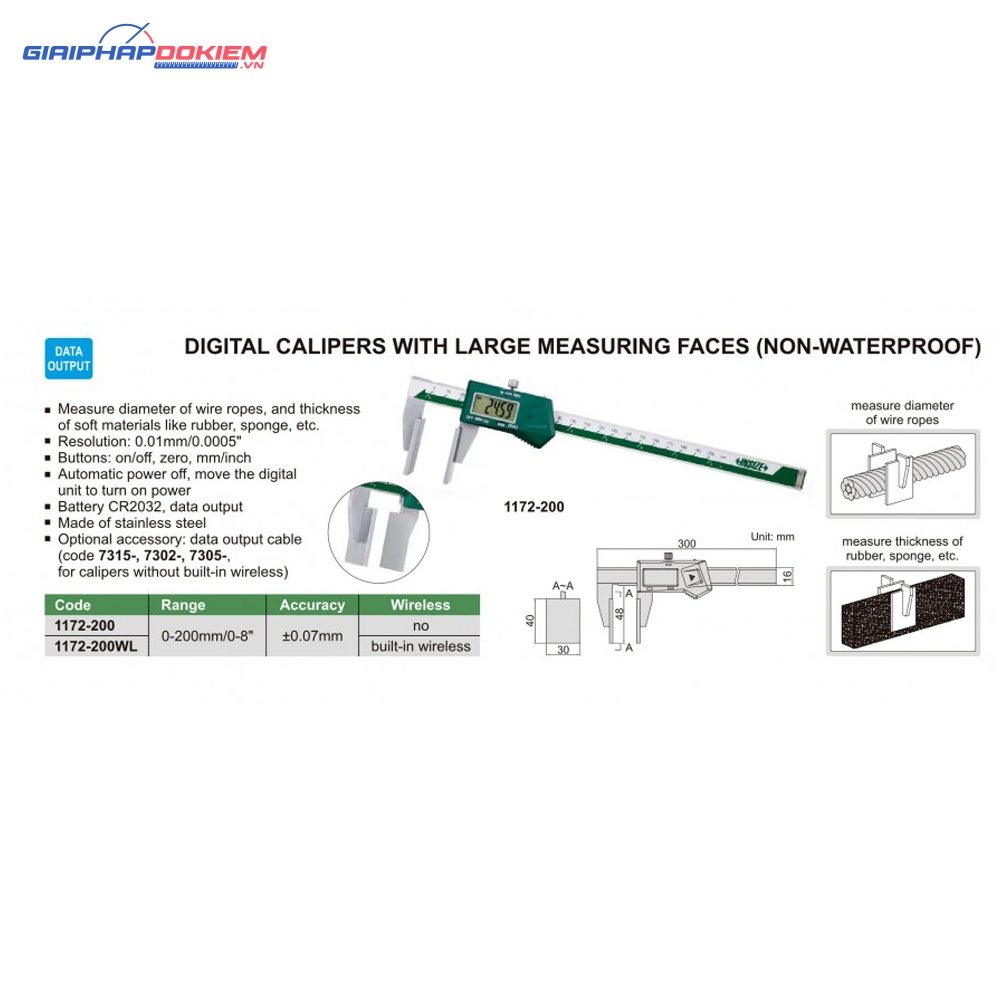 Thước cặp điện tử mỏ phẳng Insize 1172-200 7 Thước kẹp điện tử mỏ phẳng Insize 1172-200