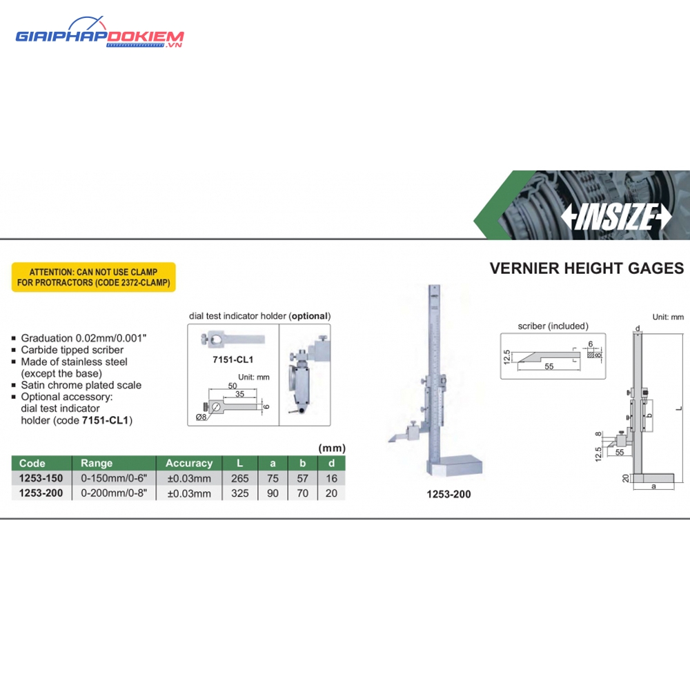 Thước đo cao cơ khí Insize 1253-200 3 Thước đo cao cơ khí Insize 1253-200
