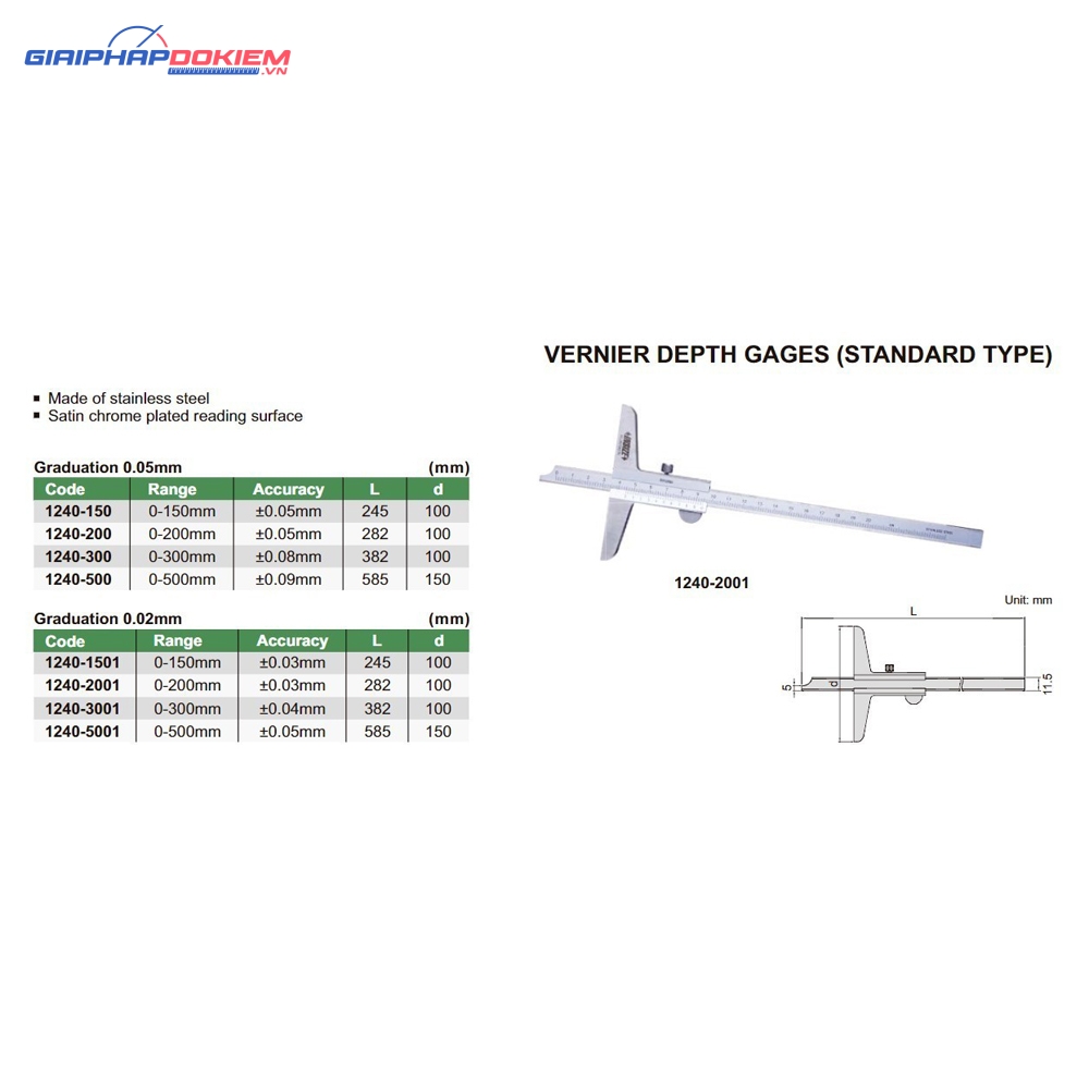Thước đo sâu cơ khí INSIZE 1240-3001 (0-300mm/0.02mm) 5 Thước đo sâu cơ khí INSIZE 1240-3001 (0-300mm/0.02mm)