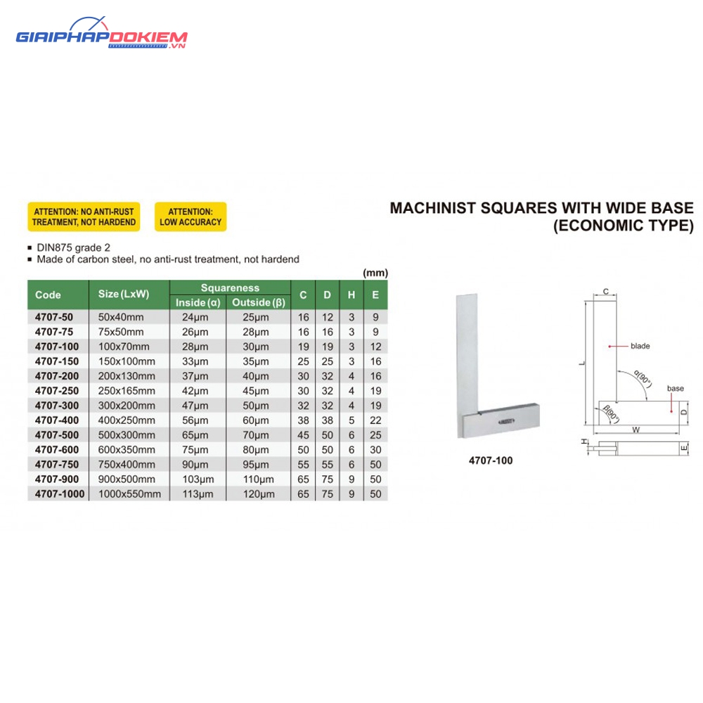 Thước đo góc vuông đế rộng INSIZE 4707-100 (100x70mm) 4 Thước đo góc vuông đế rộng INSIZE 4707-100 (100x70mm)