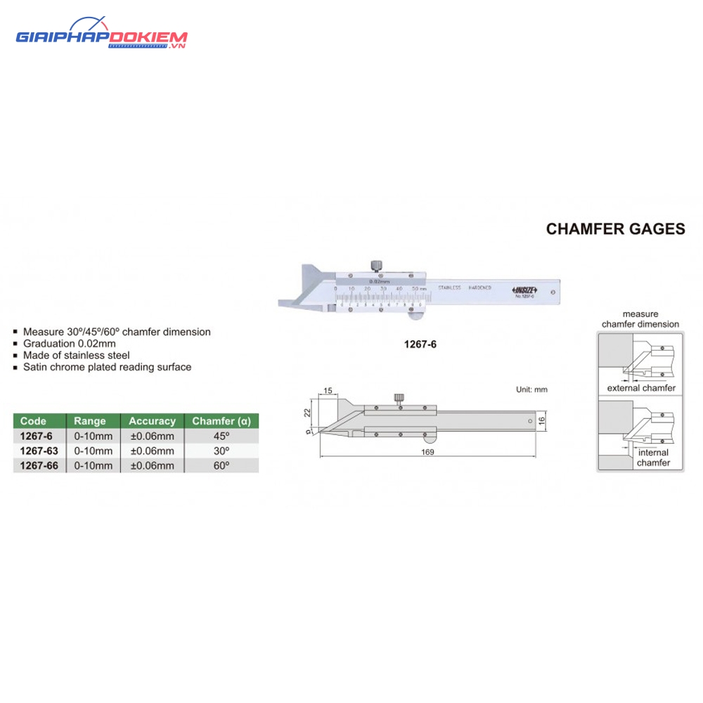 Thước đo cạnh vát cơ khí INSIZE 1267-6 3 Thước đo cạnh vát cơ khí INSIZE 1267-6