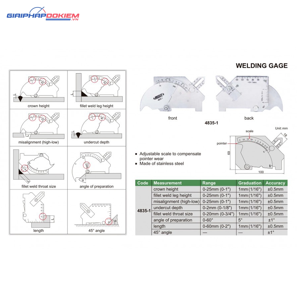 Thước đo mối hàn Insize 4835-1 7 Thước đo mối hàn Insize 4835-1