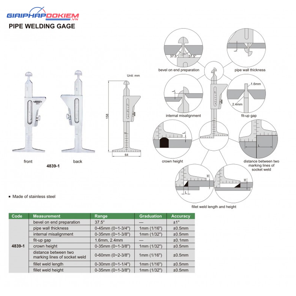 Thước đo mối hàn INSIZE 4839-1 4 Thước đo mối hàn INSIZE 4839-1