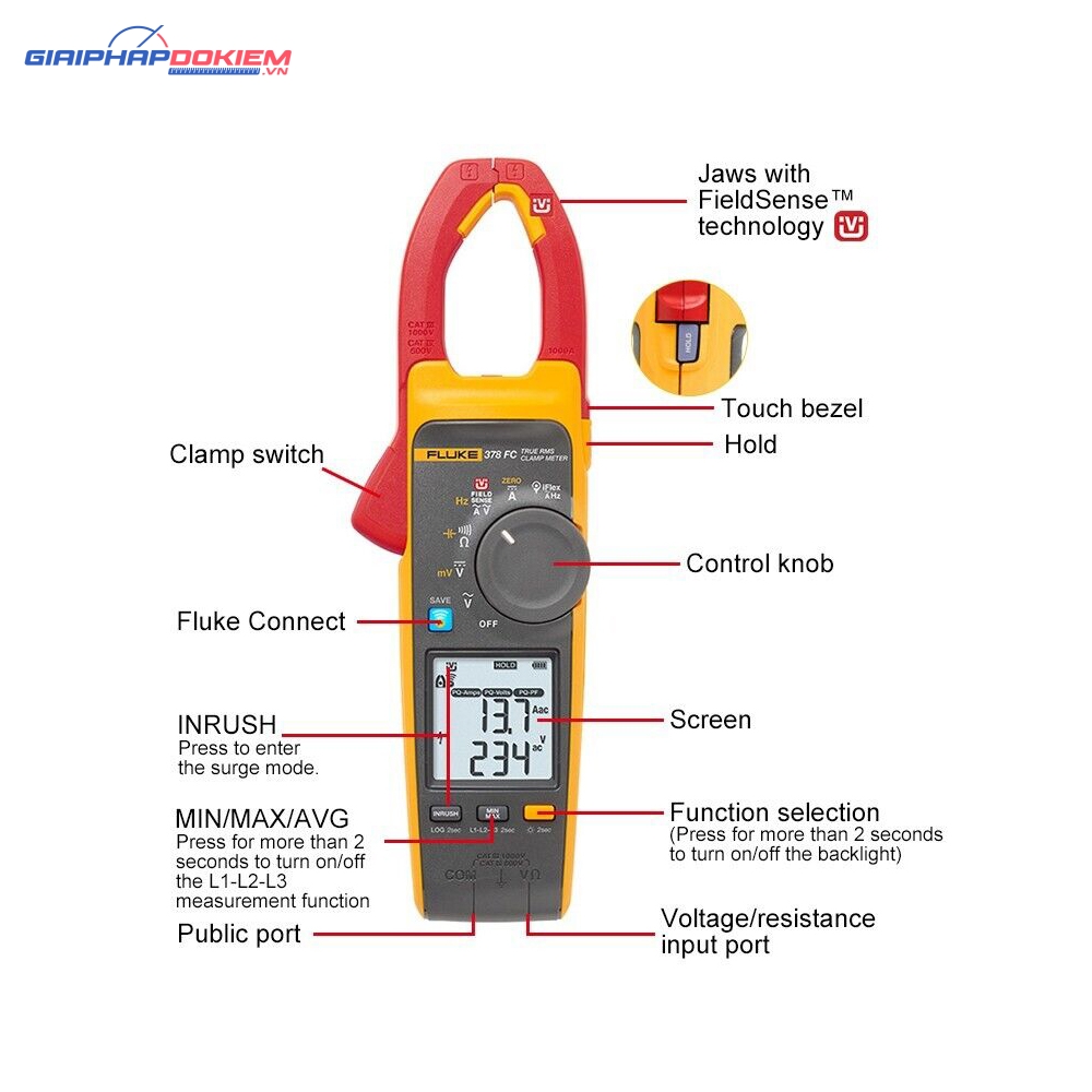 Ampe kìm True-rms AC/DC Fluke 378 FC với iFlex™ 13 Ampe kìm True-rms AC/DC Fluke 378 FC với iFlex™