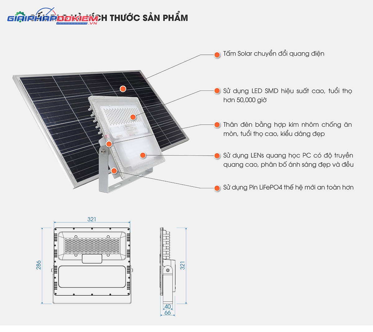 Đèn chiếu pha năng lượng mặt trời CP01.SL 90W Đèn chiếu pha năng lượng mặt trời CP01.SL 90W