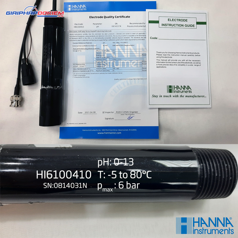Điện Cực pH Phẳng Đo Online Hanna HI6100410 3 Điện Cực pH Phẳng Đo Online Hanna HI6100410