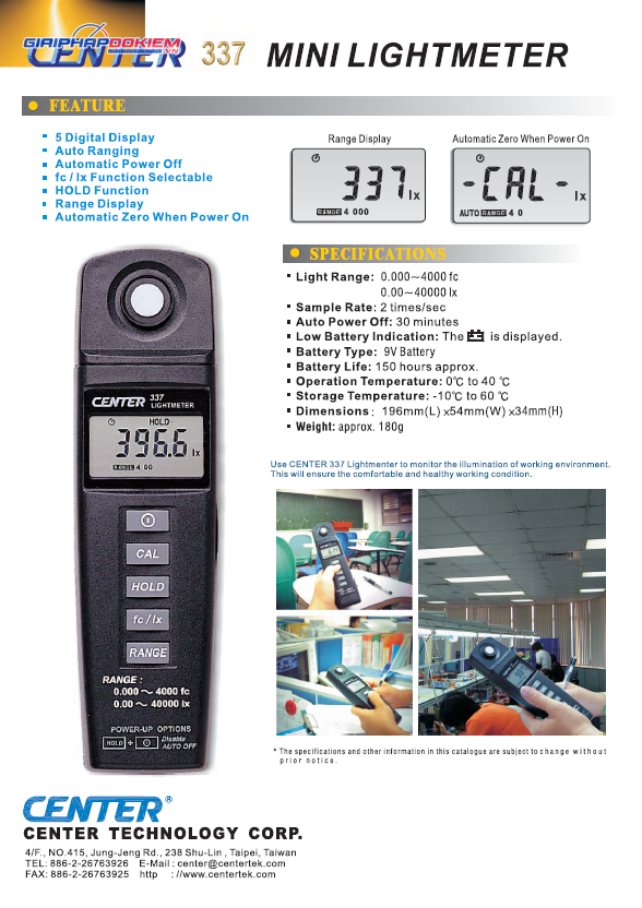 Máy đo cường độ ánh sáng Center 337 9 Máy đo cường độ ánh sáng Center 337