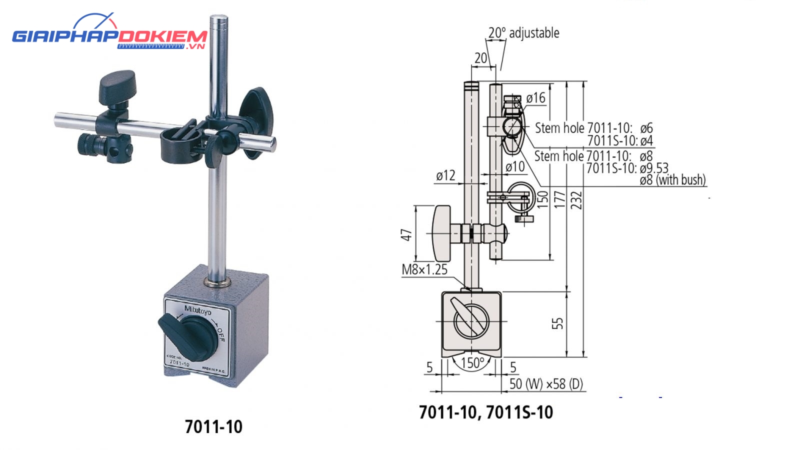Đế từ gá đồng hồ so/điều chỉnh tinh Mitutoyo 7011S-10 11 Đế từ gá đồng hồ so/điều chỉnh tinh Mitutoyo 7011S-10