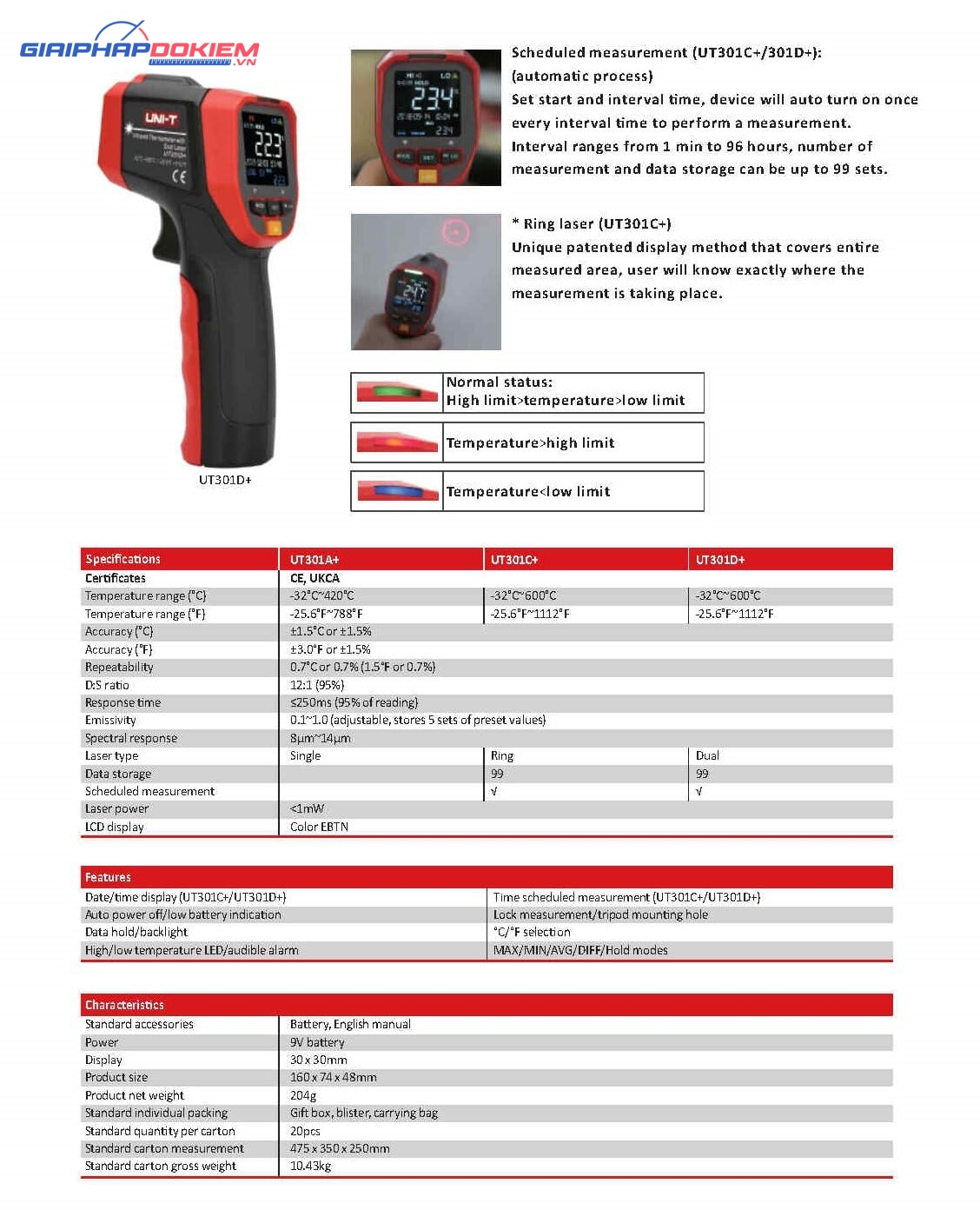 Thiết bị đo nhiệt độ hồng ngoại UNI-T UT301D+ 10 Thiết bị đo nhiệt độ hồng ngoại UNI-T UT301D+