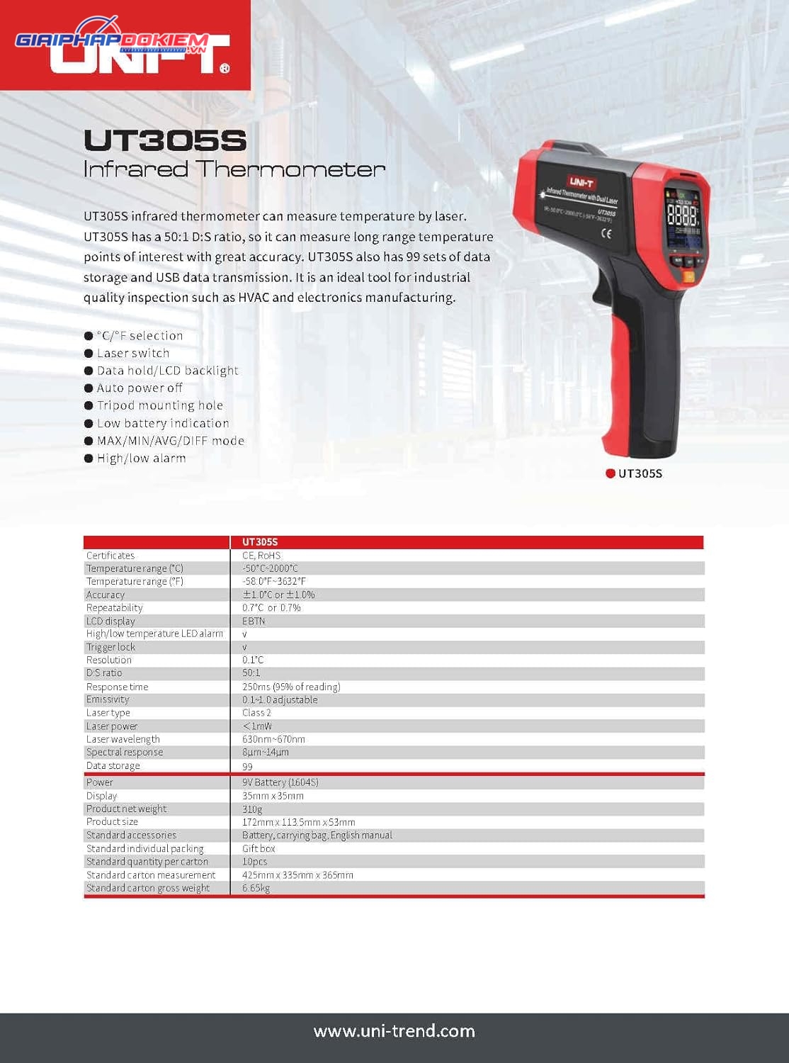Thiết bị đo nhiệt độ hồng ngoại UNI-T UT305S 18 Thiết bị đo nhiệt độ hồng ngoại UNI-T UT305S