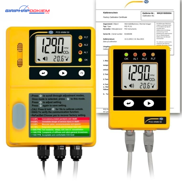 Máy đo chất lượng không khí Carbon Dioxide PCE PCE-WMM 50-ICA có chứng nhận hiệu chuẩn ISO 4 Máy đo chất lượng không khí Carbon Dioxide PCE PCE-WMM 50-ICA có chứng nhận hiệu chuẩn ISO