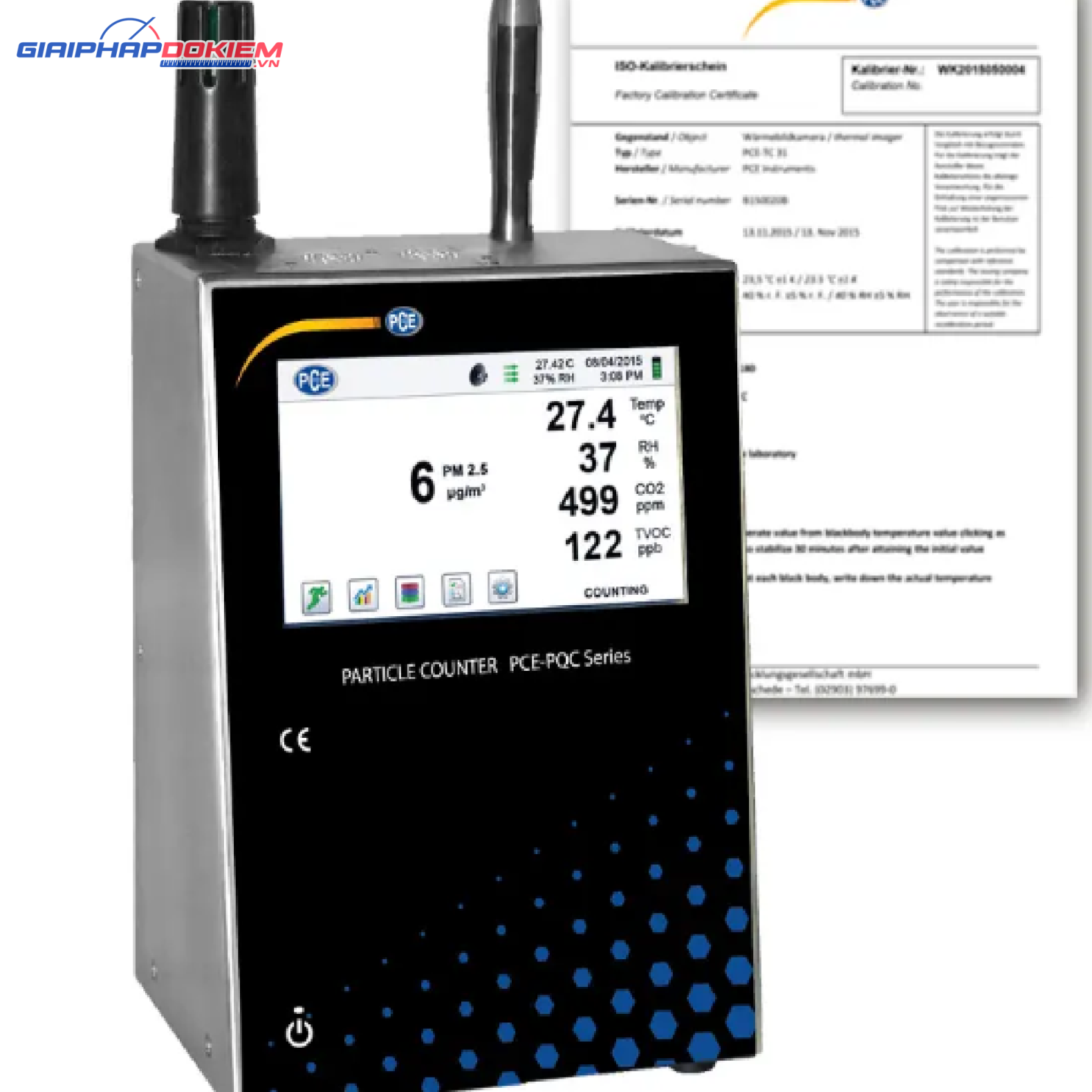 Máy đo chất lượng không khí PCE PCE-PQC 22EU Bao gồm Giấy chứng nhận hiệu chuẩn 4 Máy đo chất lượng không khí PCE PCE-PQC 22EU Bao gồm Giấy chứng nhận hiệu chuẩn