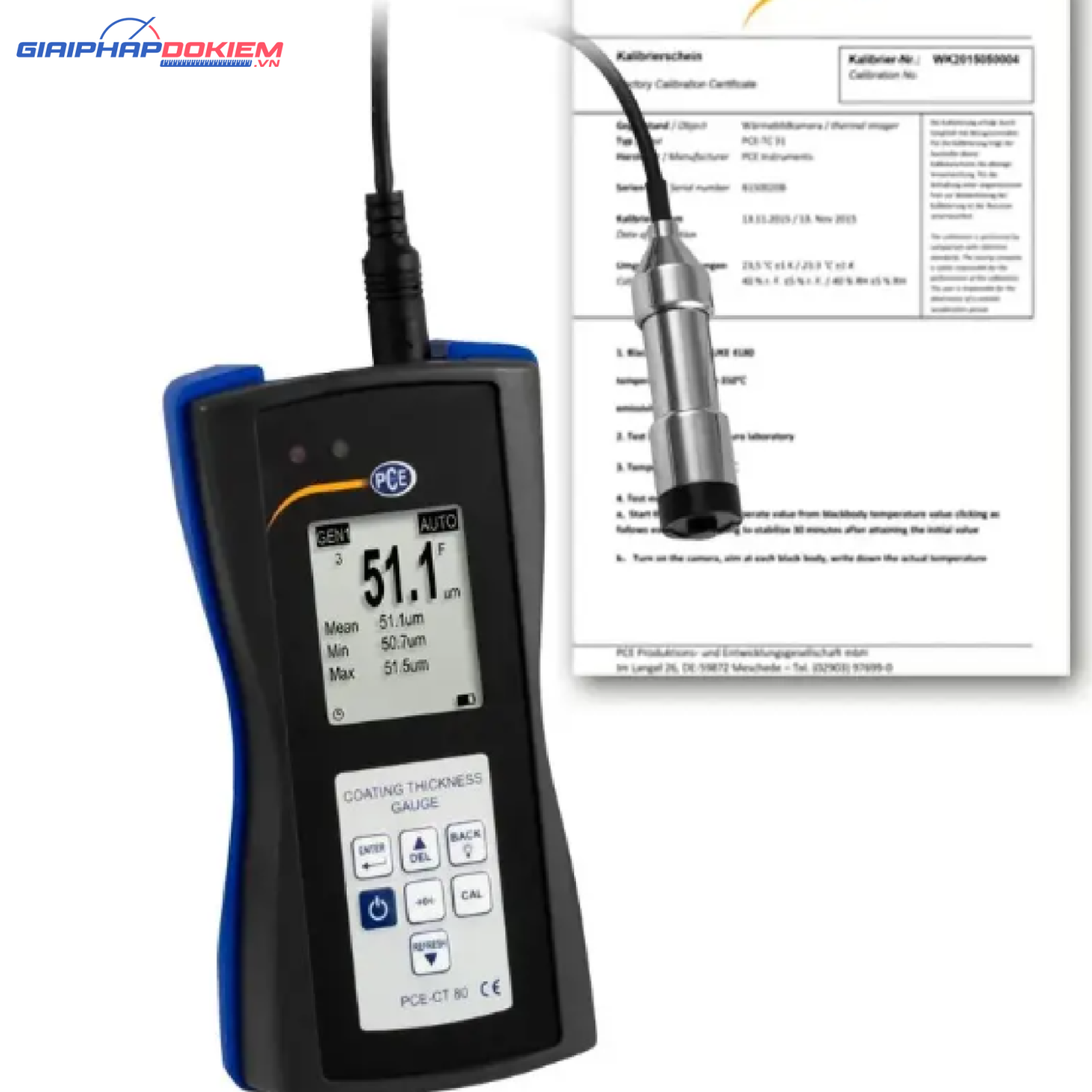 Máy đo độ dày PCE PCE-CT 80-F5N3-ICA bao gồm chứng chỉ hiệu chuẩn ISO 24 PCE PCE-CT 80-F5N3-ICA