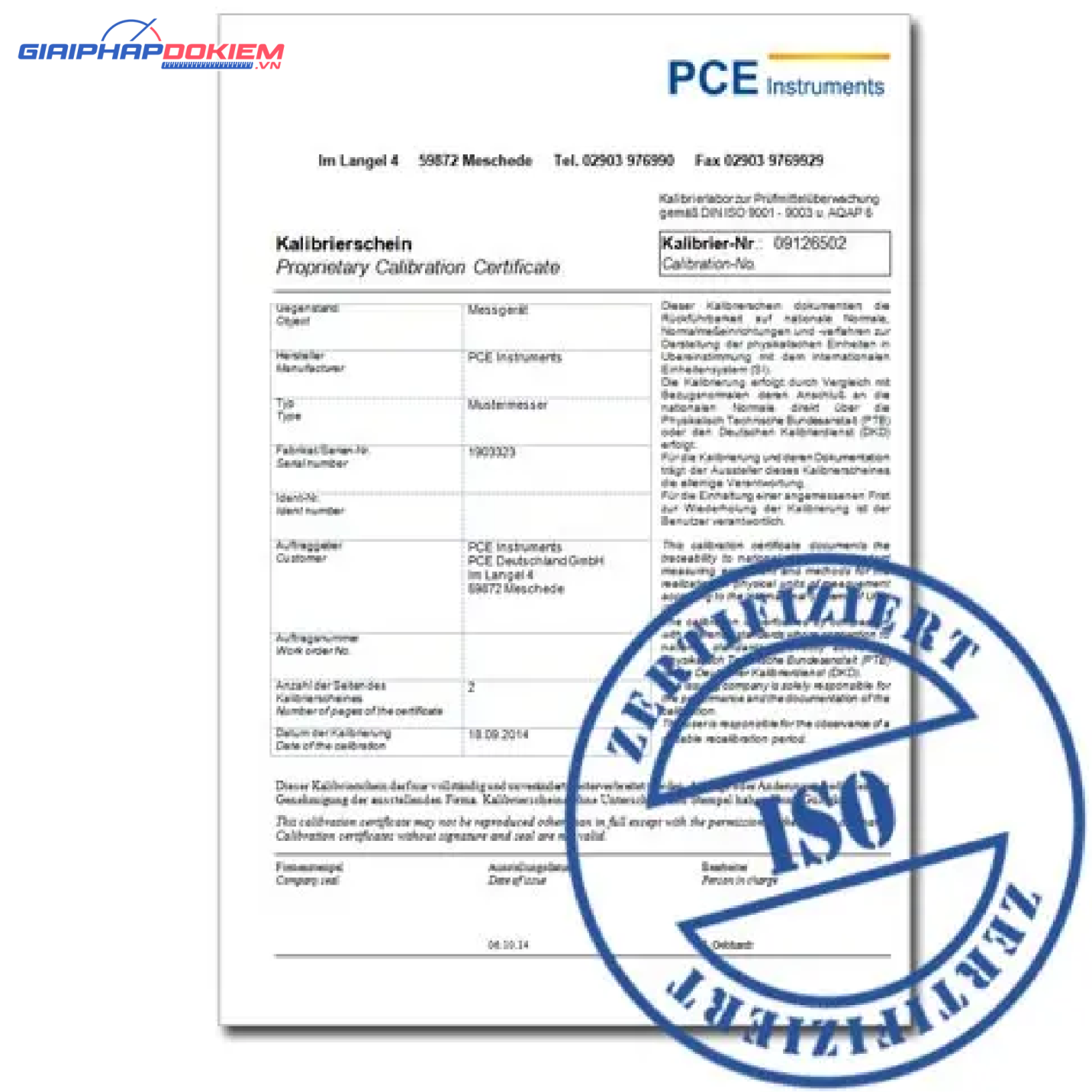 Máy đo chất lượng không khí PCE PCE-HT110-ICA bao gồm Giấy chứng nhận hiệu chuẩn ISO 20 Máy đo chất lượng không khí PCE PCE-HT110-ICA bao gồm Giấy chứng nhận hiệu chuẩn ISO