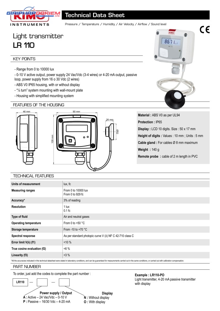 Máy đo ánh sáng KIMO LR110 8 Máy đo ánh sáng KIMO LR110