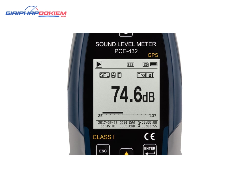 Máy đo độ ồn SPL ghi dữ liệu loại 1 có GPS PCE PCE-432 43 Máy đo độ ồn SPL ghi dữ liệu loại 1 có GPS PCE PCE-432