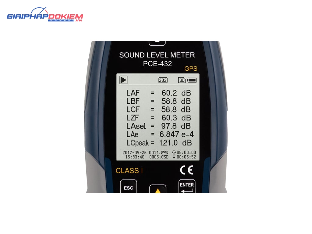 Máy đo độ ồn SPL ghi dữ liệu loại 1 có GPS PCE PCE-432 20 Máy đo độ ồn SPL ghi dữ liệu loại 1 có GPS PCE PCE-432