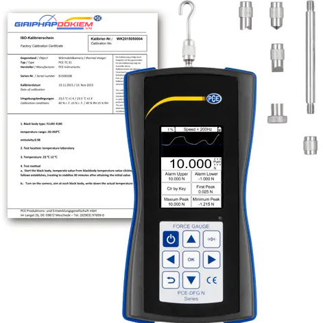 Máy đo lực PCE PCE-DFG N 10-ICA bao gồm Giấy chứng nhận hiệu chuẩn ISO 29 PCE PCE-DFG N 10-ICA