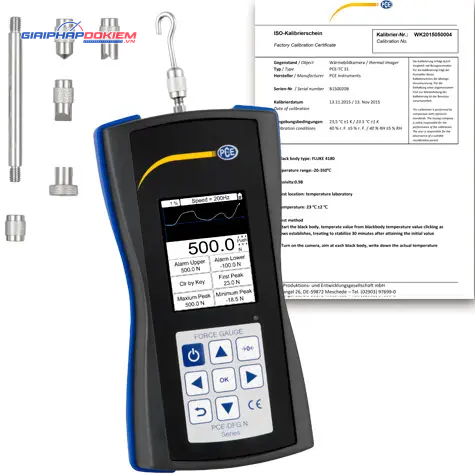 Máy đo lực PCE PCE-DFG N 500-ICA bao gồm Giấy chứng nhận hiệu chuẩn ISO 27 PCE PCE-DFG N 500-ICA