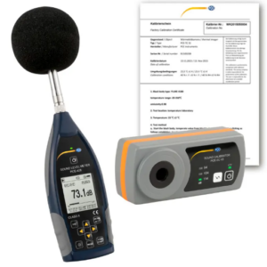 Máy đo SPL loại 2 PCE PCE-428-Kit-N-ICA có bộ hiệu chuẩn âm thanh bao gồm chứng nhận ISO Cal