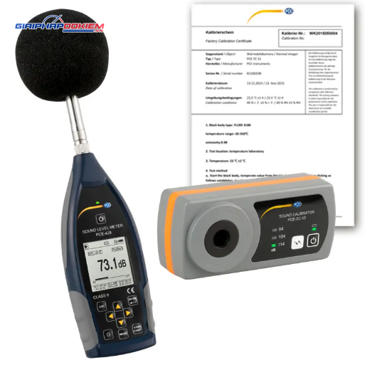 Máy đo SPL loại 2 PCE PCE-428-Kit-N-ICA có bộ hiệu chuẩn âm thanh bao gồm chứng nhận ISO Cal 48 PCE PCE-428-Kit-N-ICA