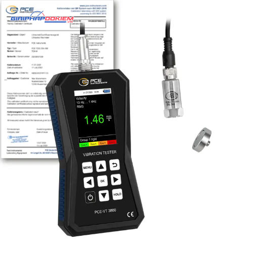 Máy đo gia tốc PCE PCE-VT 3800-ICA bao gồm Giấy chứng nhận hiệu chuẩn ISO 37 PCE PCE-VT 3800-ICA