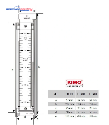 Áp kế chất lỏng chữ U, dạng đứng KIMO LU 200 8 Áp kế chất lỏng chữ U, dạng đứng KIMO LU 200