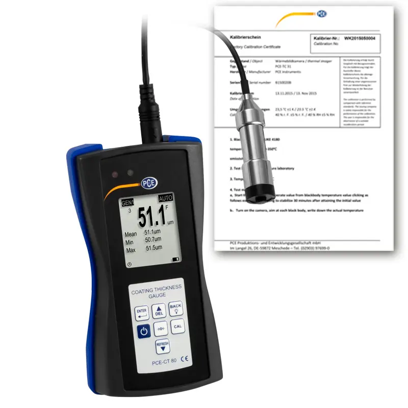 Máy đo độ dày PCE PCE-CT 80-FN0D5-ICA bao gồm chứng chỉ hiệu chuẩn ISO 24 Máy đo độ dày PCE PCE-CT 80-FN0D5-ICA bao gồm chứng chỉ hiệu chuẩn ISO