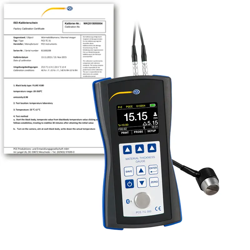 Máy đo độ dày PCE PCE-TG 300-NO2-ICA bao gồm chứng chỉ hiệu chuẩn ISO 21 Máy đo độ dày PCE PCE-TG 300-NO2-ICA bao gồm chứng chỉ hiệu chuẩn ISO