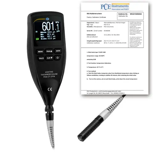 Máy đo độ dày PCE PCE-CT 27FN-ICA bao gồm chứng chỉ hiệu chuẩn ISO 24 Máy đo độ dày PCE PCE-CT 27FN-ICA bao gồm chứng chỉ hiệu chuẩn ISO