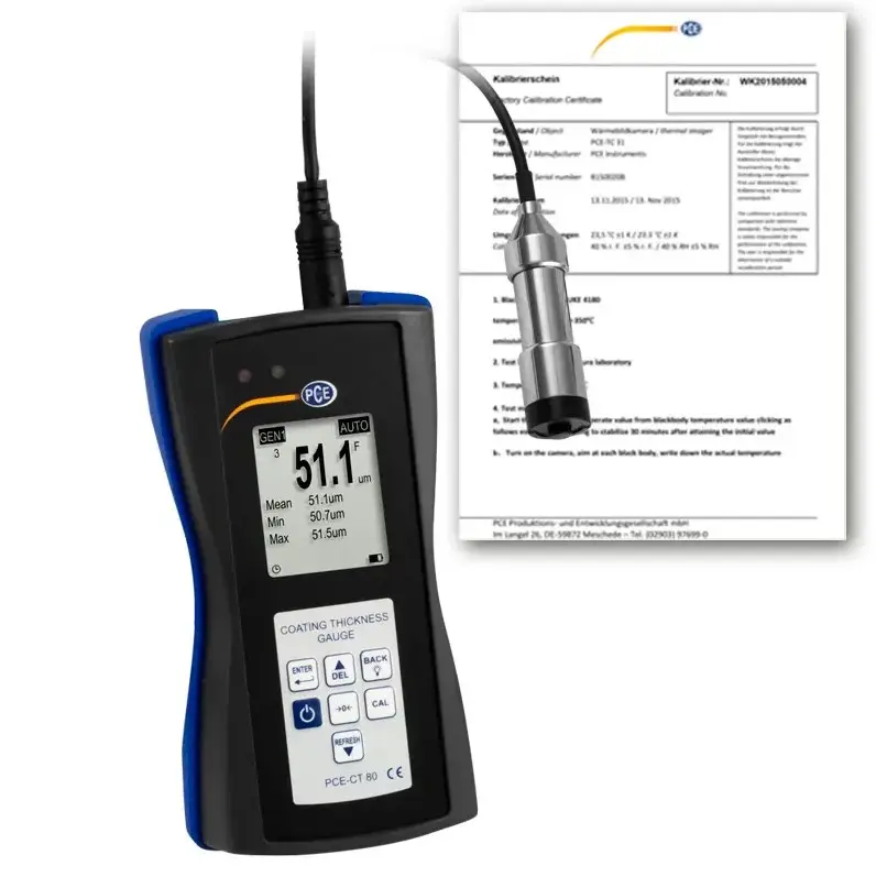 Máy đo độ dày PCE PCE-CT 80-FN2D5-ICA bao gồm chứng chỉ hiệu chuẩn ISO 21 Máy đo độ dày PCE PCE-CT 80-FN2D5-ICA bao gồm chứng chỉ hiệu chuẩn ISO