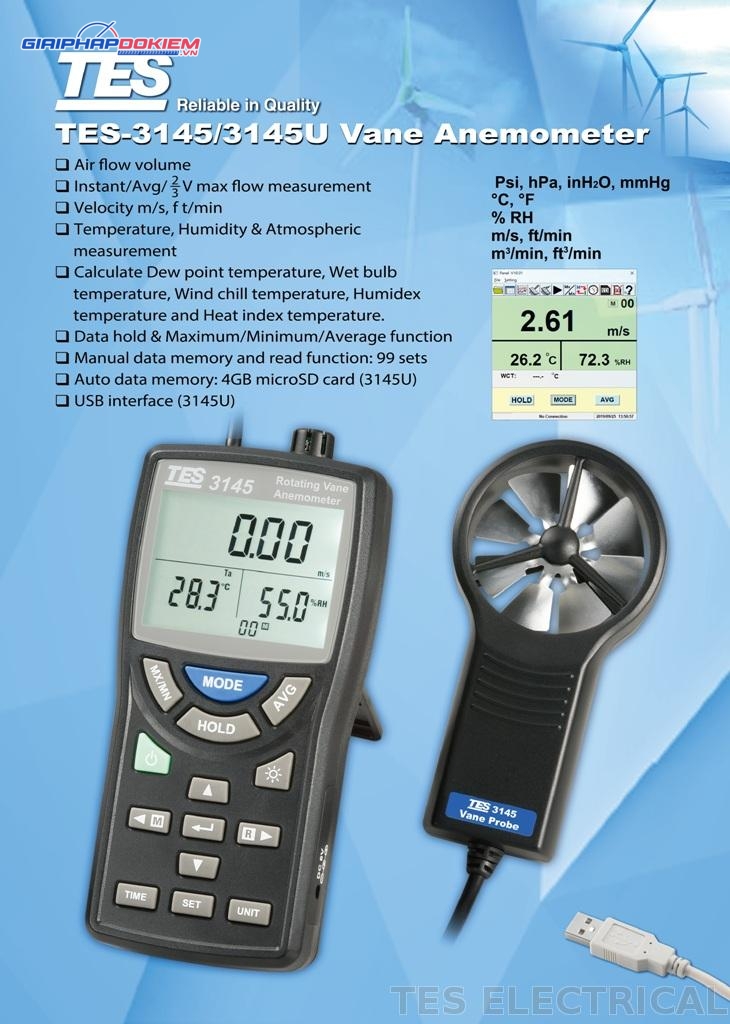 Máy đo tốc độ gió TES 3145U 7 Máy đo tốc độ gió TES 3145U