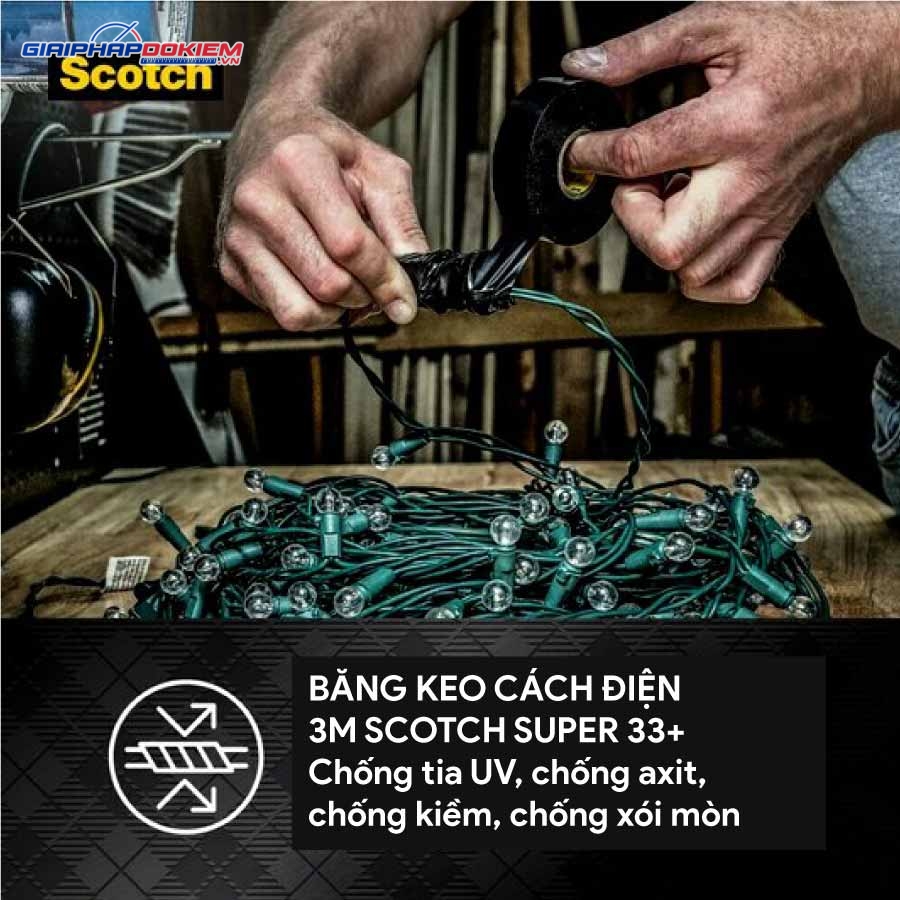 Băng keo cách điện vinyl 3M Scotch Super 33+ Tương thích với cách điện cáp điện môi rắn