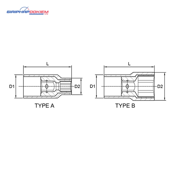 Đầu tuýp lục giác 1/4", 3/8", 1/2" cách điện TOPTUL BAEA 2 Đầu tuýp lục giác 1/4", 3/8", 1/2" cách điện TOPTUL BAEA