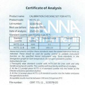 Bộ CalCheck Chuẩn Clo Thang Cao Để Kiểm Tra Máy HI771 Hanna HI771-11 3 Bộ CalCheck Chuẩn Clo Thang Cao Để Kiểm Tra Máy HI771 Hanna HI771-11