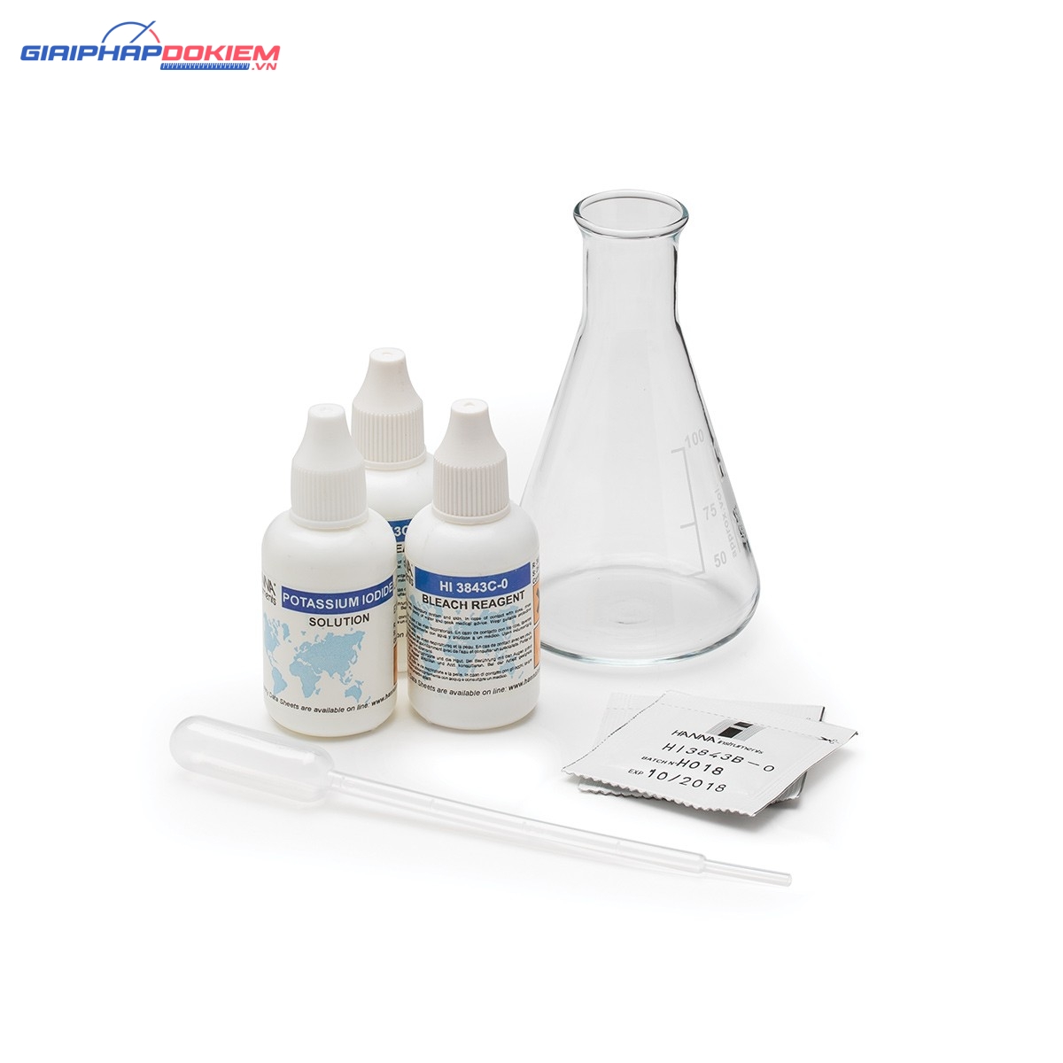 Bộ Dụng Cụ Đo Hypoclorit (50-150g/L) Kèm Thuốc Thử 100 Lần Đo Hanna HI3843 1 Bộ Dụng Cụ Đo Hypoclorit (50-150g/L) Kèm Thuốc Thử 100 Lần Đo Hanna HI3843