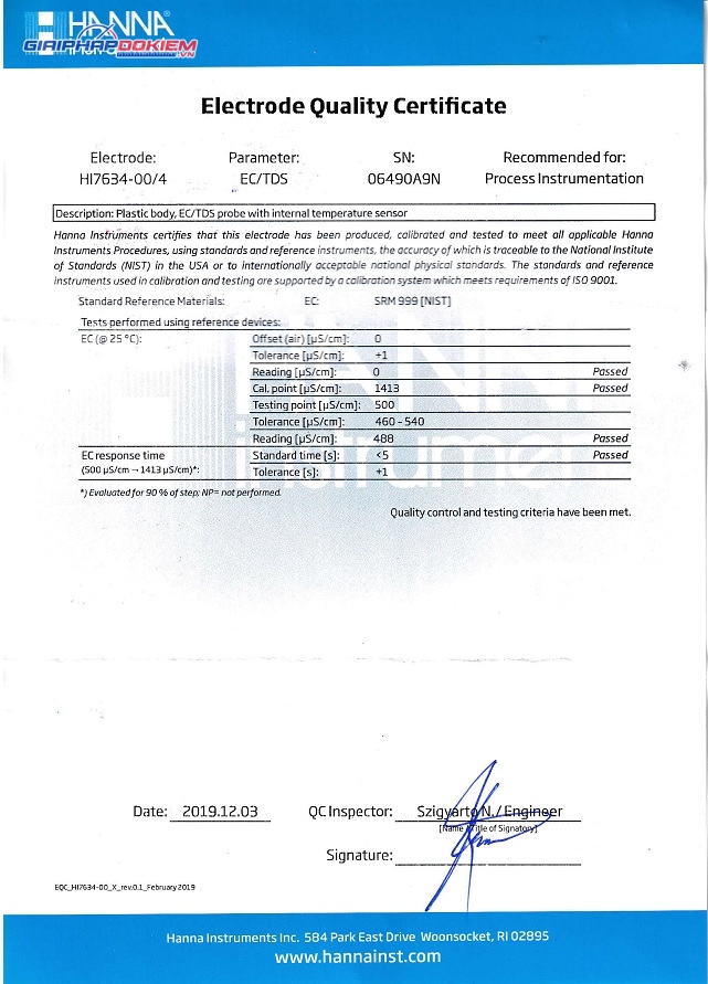 Điện Cực EC/TDS Online (Thang Thấp) cáp 4m Hanna HI7634-00/4 3 Điện Cực EC/TDS Online (Thang Thấp) cáp 4m Hanna HI7634-00/4