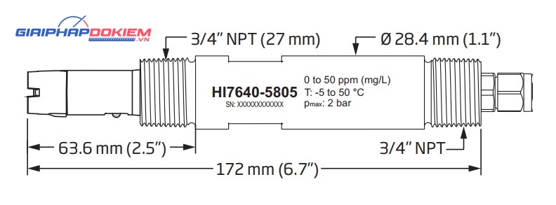 Điện Cực Oxy Hòa Tan Dạng Quang Học Dùng Cho Bộ Điều Khiển HI510 Và HI520 Hanna HI7640-58ZZ Điện Cực Oxy Hòa Tan Dạng Quang Học Dùng Cho Bộ Điều Khiển HI510 Và HI520 Hanna HI7640-58ZZ