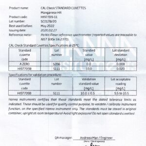 Dung Dịch CAL Check™ Chuẩn Mangan HR Dùng Cho Máy Đo Quang Hanna HI97709-11 3 Dung Dịch CAL Check™ Chuẩn Mangan HR Dùng Cho Máy Đo Quang Hanna HI97709-11