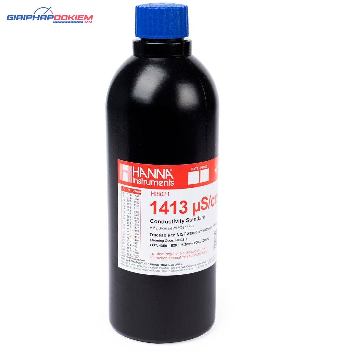 Dung Dịch Hiệu Chuẩn Độ Dẫn (EC) 1413µS/cm, Chai FDA 500mL Hanna HI8031L 1 Dung Dịch Hiệu Chuẩn Độ Dẫn (EC) 1413µS/cm, Chai FDA 500mL Hanna HI8031L